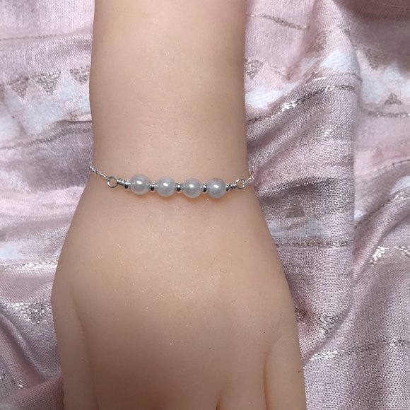 Moonstone Sterling Silver Bracelet- Moonstone Beaded Bar Style Bracelet - Picture 5 of 7